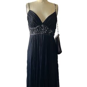 BCBGMAXAZRIA Black Sequin Beaded Empire Waist Crinkle Maxi Dress 8P